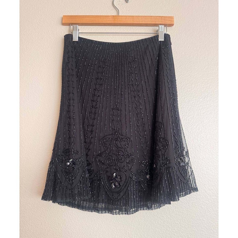 Lauren Ralph Lauren Black Beaded Sequin Skirt 2 Preppy Y2K Art Deco Gatsby